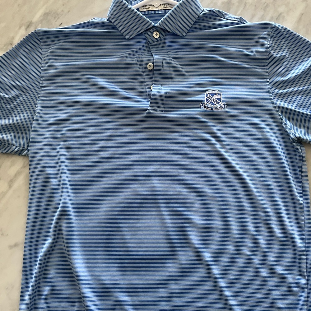 Blue Striped Polo Shirt Performance Material